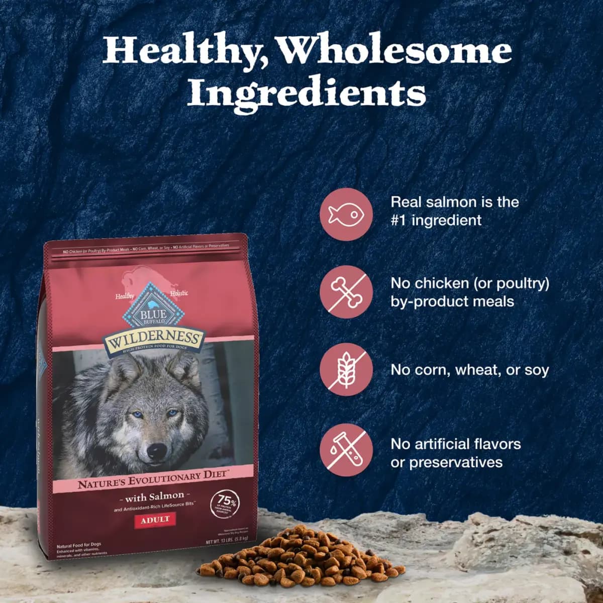 Blue Buffalo Wilderness High Protein, Salmon with Wholesome Grains Adult Dry Dog Food [Brand Blue Buffalo, Food Type Kibble, Breed Size All, Life Stage Adult]