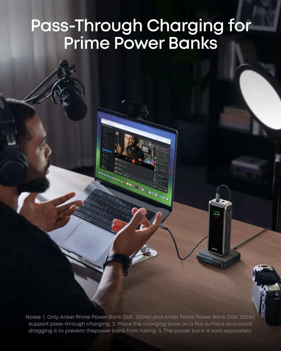 Anker Prime Charging Base (150W, 3 Ports) [100-240V~2.5A, 50-60Hz, 15~22.25V⎓10A (150W Max), 150W Max]