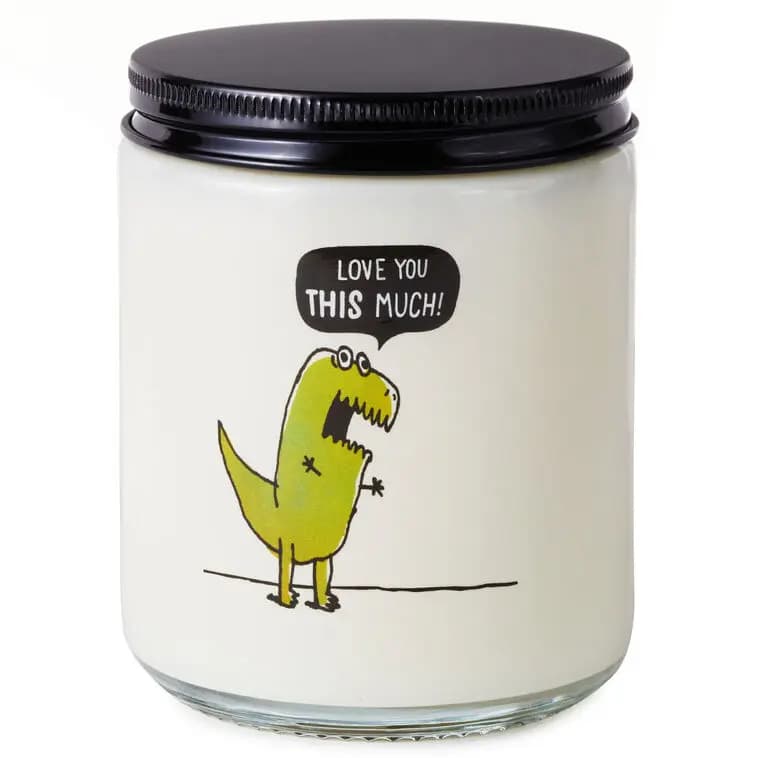 T-Rex Love You This Much Scented Single-Wick Jar Candle, 7 oz. [On front: Love you this much; On bac, 7 oz.; 2.62'' W x 3.62'' H x 2.62'', 1, Candle]