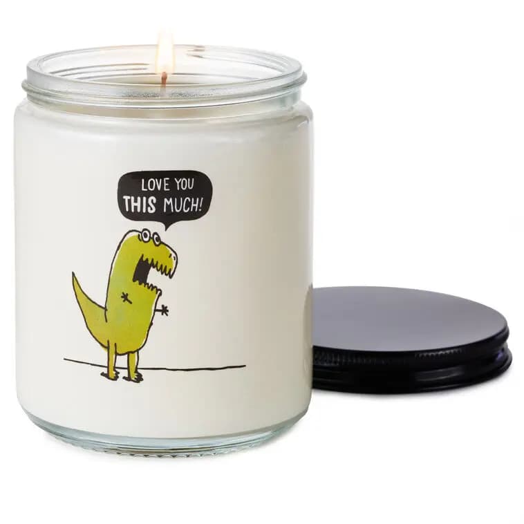 T-Rex Love You This Much Scented Single-Wick Jar Candle, 7 oz. [On front: Love you this much; On bac, 7 oz.; 2.62'' W x 3.62'' H x 2.62'', 1, Candle]