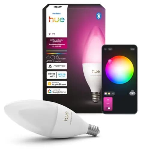 Philips Hue B39 E12 White and color LED candelabra bulb [Socket E12, Nominal lifetime 25,000, Ambient temperature range -4 to +113 °F]
