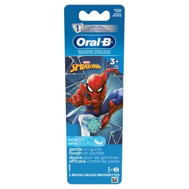 Oral-B Kids Extra Soft Replacement Brush Heads featuring Marvel's Spiderman, 2 ct [7 SMART Brushing Modes, Interactive Color Display, Artificial Intelligence + 3D]