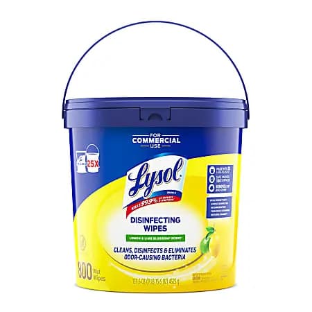 Lysol Disinfecting Wipe Bucket w/Wipes - Lemon & Lime Blossom Scent - 8" Length x 6" Width - 800 Each - White [Number Of Containers 1, Size (container) 202.88 oz, antibacterial Yes