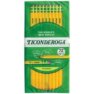 72ct Ticonderoga Wood #2 Pencil Yellow [Overall Length 7.5 Inches, Suggested Age 3 Years and Up, Features Erasable, Point size 3mm]