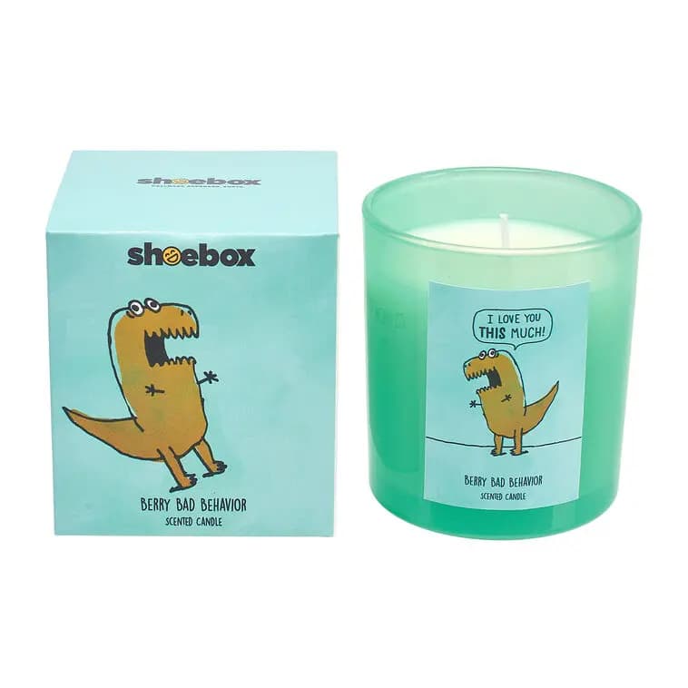 Shoebox I Smell T-rrific Berry Scented Candle, 5 oz. [Message (on candle) I Love You This Much!, Dimensions 2.88" W x 3.23" H x 2.88" D, Count 1, Volume 5 oz.]