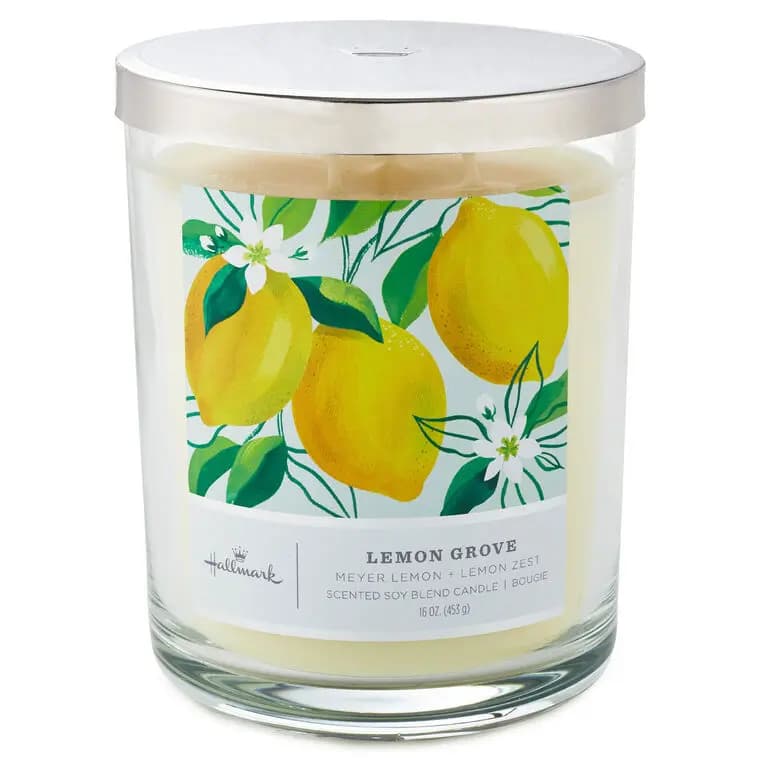 Lemon Grove 3-Wick Jar Candle, 16 oz. [Dimensions 3.7" dia. x 5" H, Material Glass, metal and wax., Count 1, Scent Meyer lemon and lemon zest.]