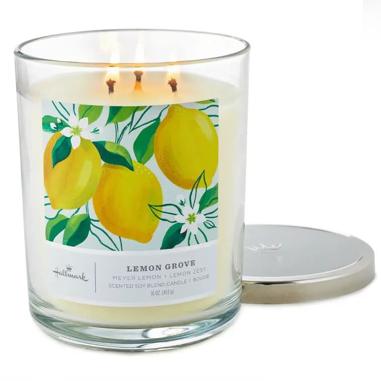 Lemon Grove 3-Wick Jar Candle, 16 oz. [Dimensions 3.7" dia. x 5" H, Material Glass, metal and wax., Count 1, Scent Meyer lemon and lemon zest.]
