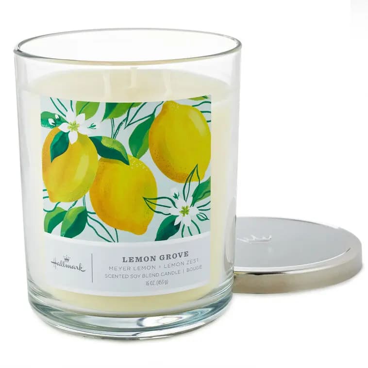 Lemon Grove 3-Wick Jar Candle, 16 oz. [Dimensions 3.7" dia. x 5" H, Material Glass, metal and wax., Count 1, Scent Meyer lemon and lemon zest.]