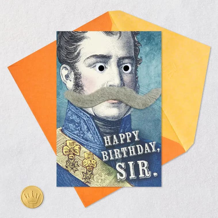 Dapper Gentleman Funny Birthday Card With Removable Mustache [Front Happy Birthday, Sir., Dimensions 5.75" x 8.5", Item number 699IMI2024]
