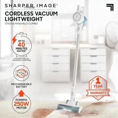 Sharper Image Cordless Vacuum Lightweight Stick and Handheld Combo White [Battery, 0 Meter, .24 Meter]