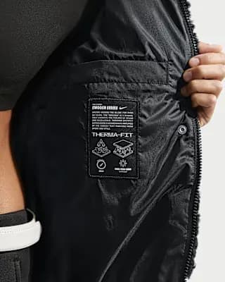 Nike Sportswear Swoosh Series Women's Loose Therma-FIT Hooded Down Vest Black/Black [Faux fur/Panels/Lining: 100% polyester, Machine wash, XS (0–2)-XXL (20–22)]