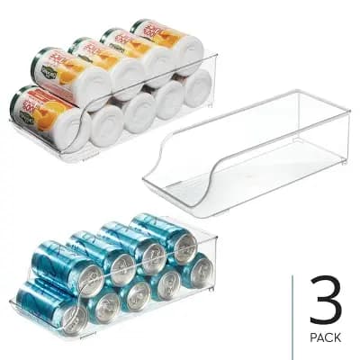 mDesign iDesign Stackable Soda Can Dispenser, Set of 3, Clear, Made in USA [PET (Polyethylene Terephthalate), 1 pounds, Wash With Soap and Water]