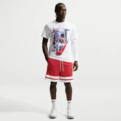Nike Men's Dri-FIT 8" Basketball Shorts University Red/White/University Red/White [University Red/White/University Red/White, 8" inseam, Elastic waistband with drawcord]