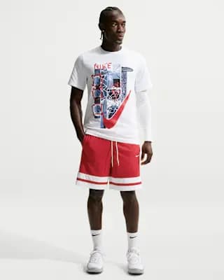 Nike Men's Dri-FIT 8" Basketball Shorts University Red/White/University Red/White [University Red/White/University Red/White, 8" inseam, Elastic waistband with drawcord]