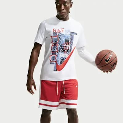Nike Men's Dri-FIT 8" Basketball Shorts University Red/White/University Red/White [University Red/White/University Red/White, 8" inseam, Elastic waistband with drawcord]