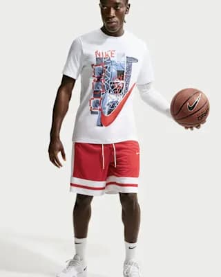 Nike Men's Dri-FIT 8" Basketball Shorts University Red/White/University Red/White [University Red/White/University Red/White, 8" inseam, Elastic waistband with drawcord]