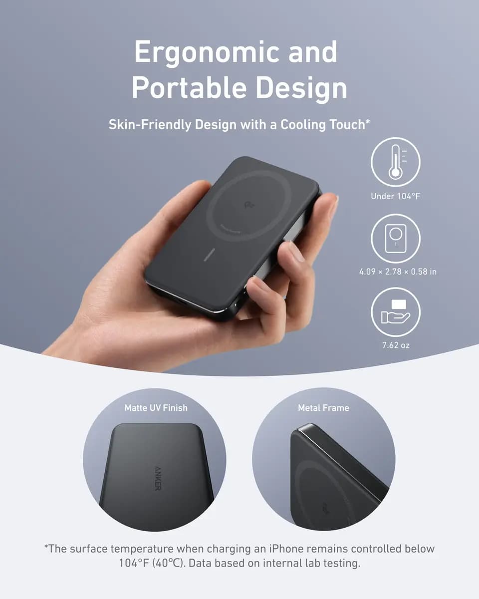 Anker MagGo Power Bank (10K, Slim) [10,000mAh, 5V⎓3A / 9V⎓3A / 15V⎓2A, USB-C: 5V⎓2.4A (12W Max)]