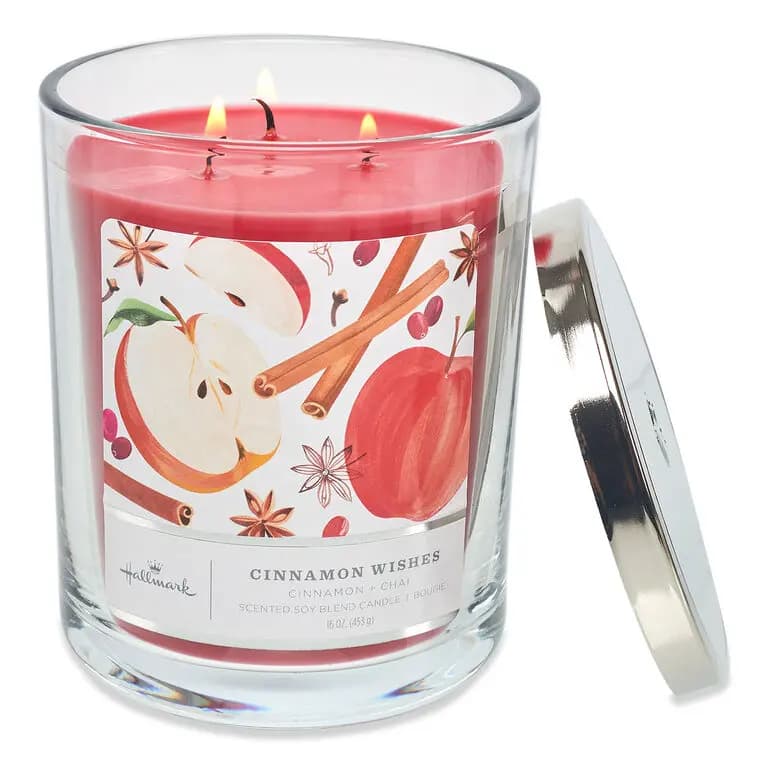 Cinnamon Wishes Scented 3-Wick Jar Candle, 16 oz. [Dimensions 16 oz.; 3.7" dia. x 5" H, Count 1, Scent Cinnamon and chai, Item number HMCNMN]