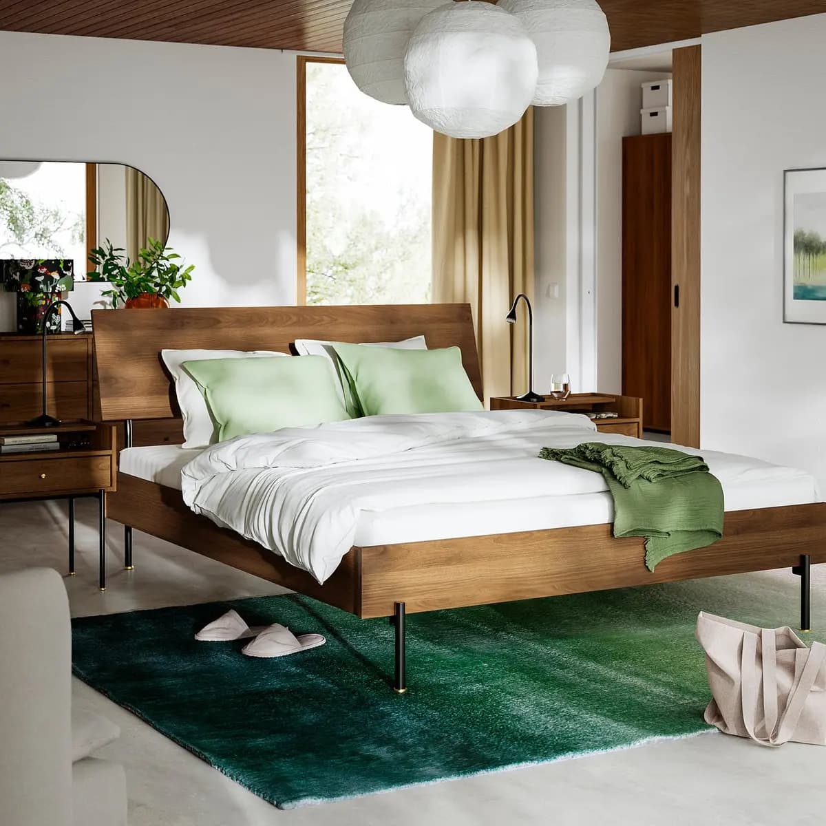IKEA RÅDMANSÖ Bed frame, brown walnut effect Queen [Width 63 ", Length 87 3/8 ", Max. headboard height 40 1/2 "]
