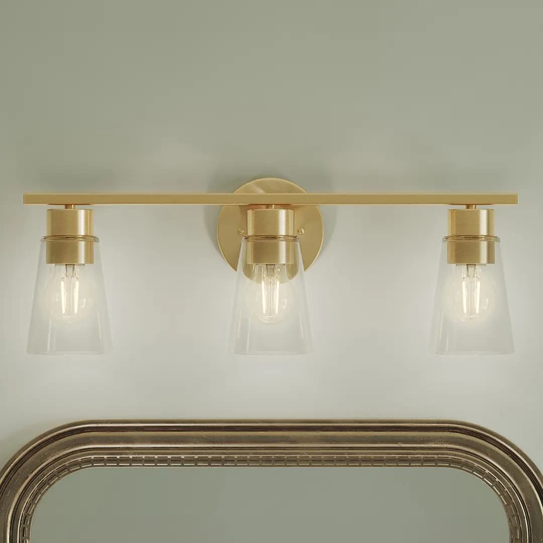 Kichler Stamos Vanity Light Black [Attribute 3-Light, Attribute Clear Glass, Attribute Cone Shade]