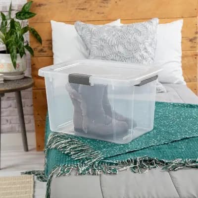 Sterilite 30qt Hinged Lid Latch Box: Plastic Storage Tote with Built-In Handles, Stackable, Universal Storage [30 Quart, Plastic, Spot or Wipe Clean]