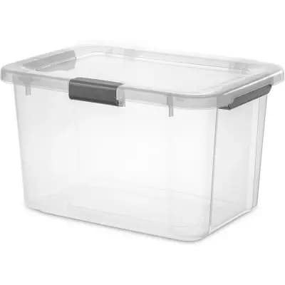 Sterilite 30qt Hinged Lid Latch Box: Plastic Storage Tote with Built-In Handles, Stackable, Universal Storage [30 Quart, Plastic, Spot or Wipe Clean]