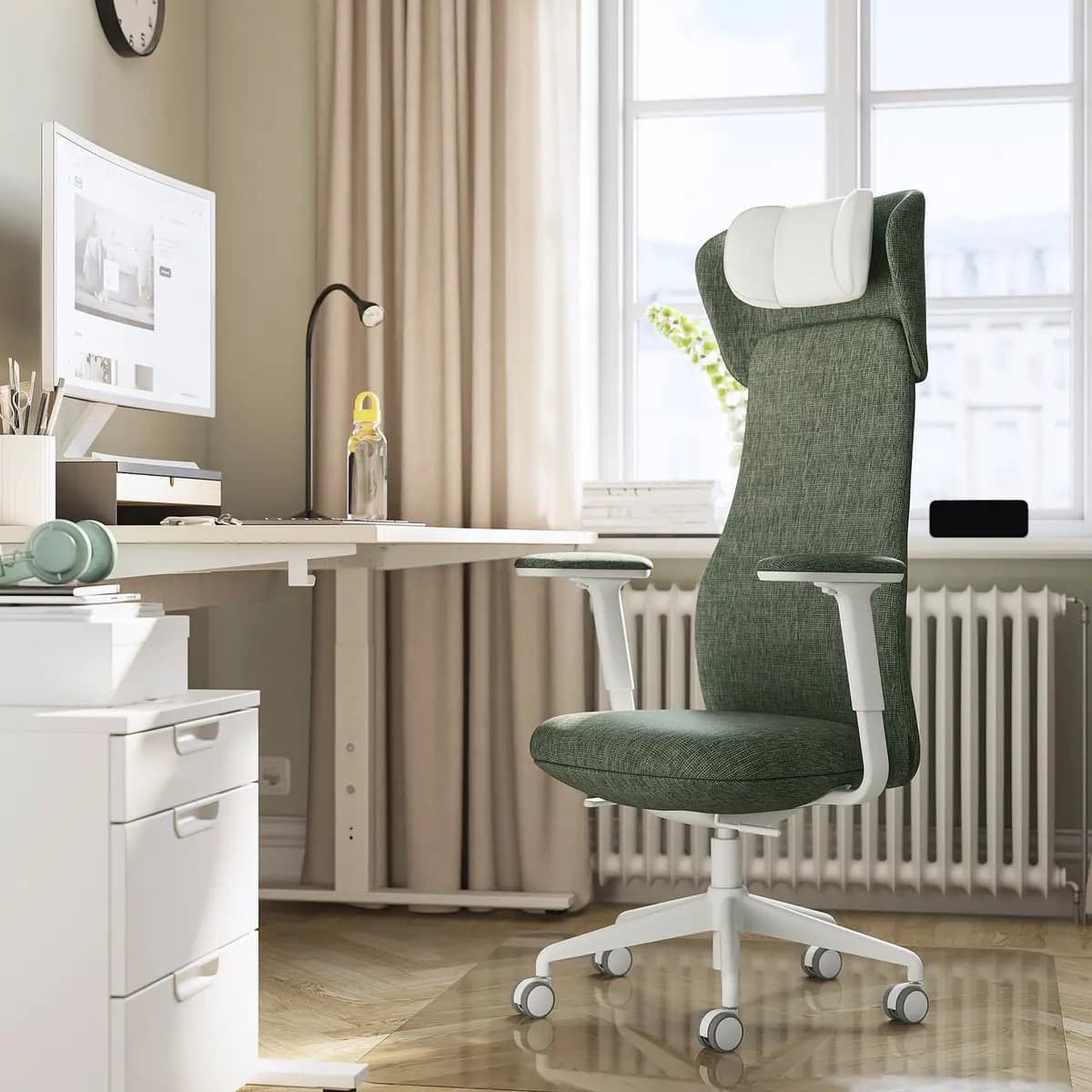 IKEA GRÖNFJÄLL Office chair with arm/headrest, Letafors green/white [Tested for 276 lb, Width 28 ", Depth 28 "]