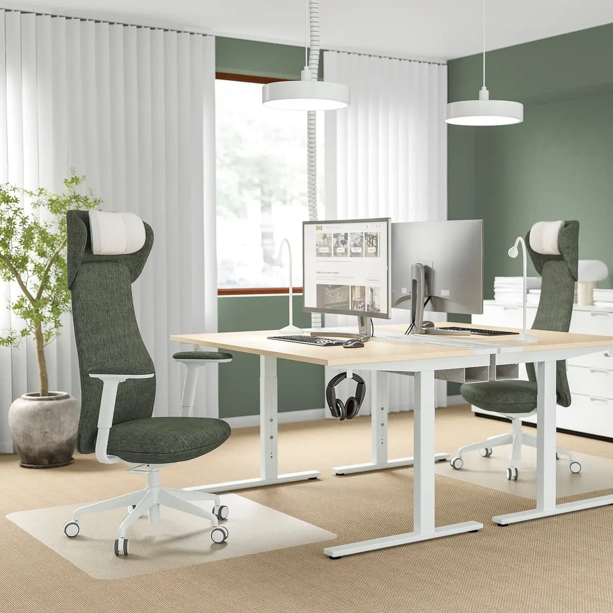 IKEA GRÖNFJÄLL Office chair with arm/headrest, Letafors green/white [Tested for 276 lb, Width 28 ", Depth 28 "]