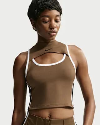 Naomi Osaka Women's Tight Mod-Cropped Tank Top Mosswood Brown/Black/White/Black [94% polyester/6% spandex, Machine wash, XS (0–2)-XXL (20–22)]