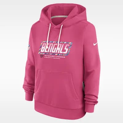 Cincinnati Bengals Crucial Catch Standard Issue Women's Nike Dri-FIT NFL Pullover Hoodie Pink [Pink, Hood with drawstring, Front pocket]