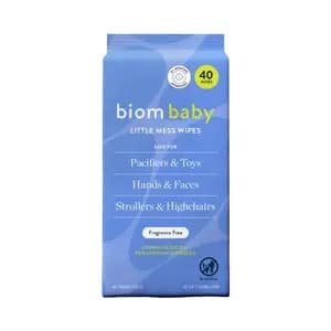 Biom Baby Little Mess Hand & Pacifier Wipes Refill Fragrance Free - 40ct [Scent Unscented, Dimensions (Overall) 1.77 Inches (L), 2.56 Inches (W), Trial/Mini/Travel Size Yes, Health