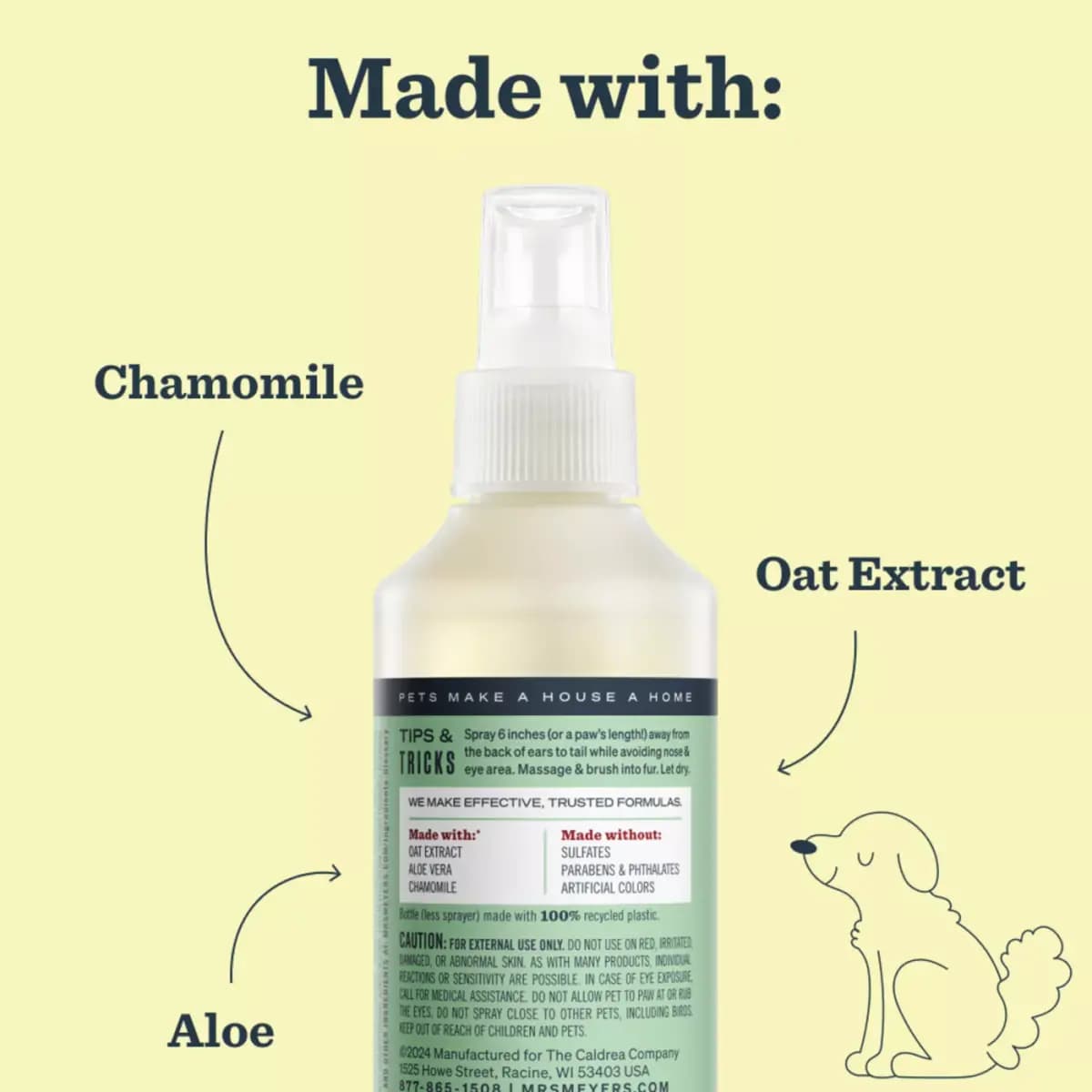 Mrs. Meyer's® Deodorizing Spritz No Rinse Dog Spray - Sweet Chamomile 8 oz [Intended For Dogs, Includes 1 - 8oz bottle, Dimensions "Unit Depth - 2.087in, Pet Weight No pet weight r