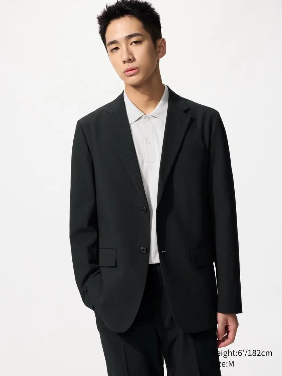 Uniqlo AirSense Blazer | Wool-Like Black [Shell: 100% Polyester/ Lining: 100% Polyester, Imported, Machine wash cold, gentle cycle, Dry clean]