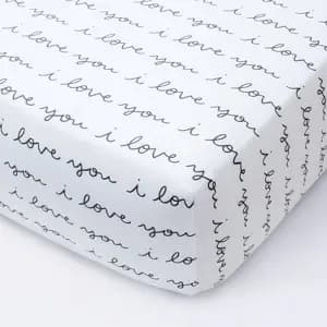 Cotton Fitted Crib Sheet I Love You - Cloud Island™ White/Gray [Dimensions (Overall) 52 Inches (L), 28 Inches (W), Fabric Name Percale, Textile Material 100% Cotton, Theme Love and