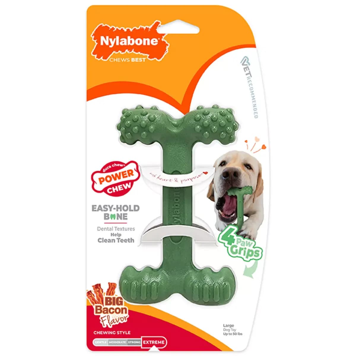 Nylabone® Power Chew Durable Dog Toy, Bacon Flavor [Includes 1 Toy, Intended For Dog, Dimensions 3 in L x 1.5 in W x 5.5 in H, Color Green]