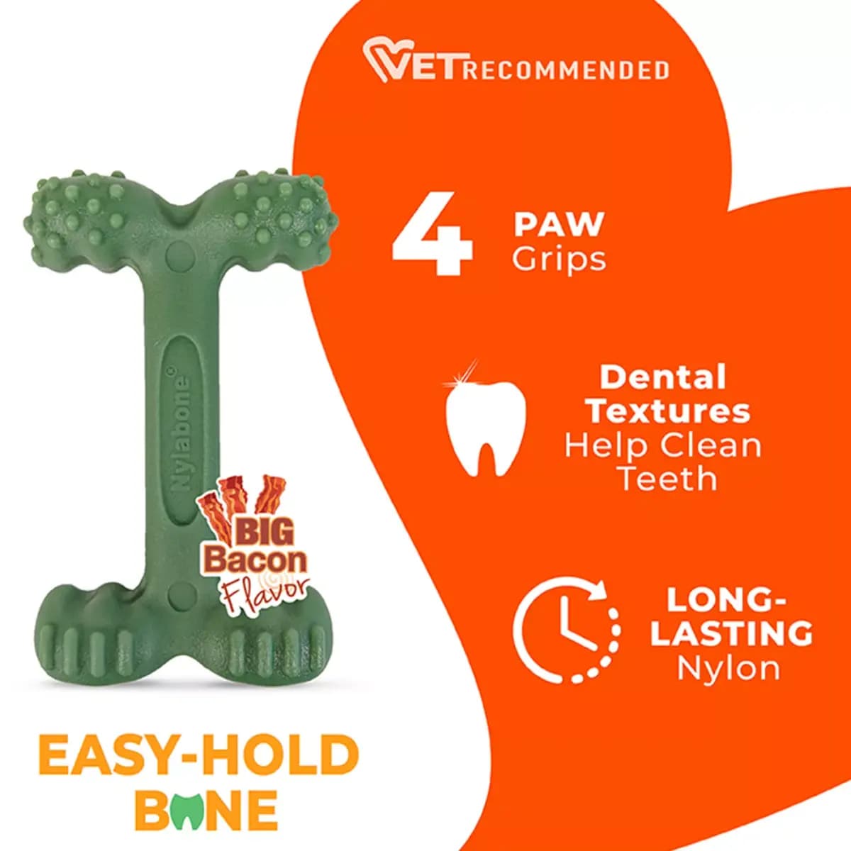Nylabone® Power Chew Durable Dog Toy, Bacon Flavor [Includes 1 Toy, Intended For Dog, Dimensions 3 in L x 1.5 in W x 5.5 in H, Color Green]