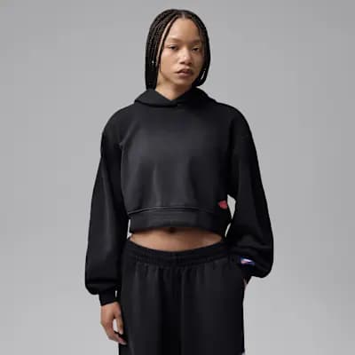 Jordan Flight Fleece Women's Mid Layer Cropped Hoodie Black/University Red [Black/University Red, Machine wash, Imported]