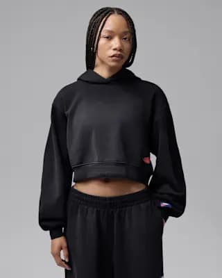 Jordan Flight Fleece Women's Mid Layer Cropped Hoodie Black/University Red [Black/University Red, Machine wash, Imported]
