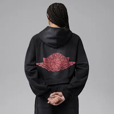 Jordan Flight Fleece Women's Mid Layer Cropped Hoodie Black/University Red [Black/University Red, Machine wash, Imported]