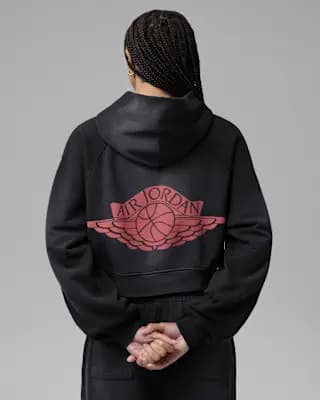 Jordan Flight Fleece Women's Mid Layer Cropped Hoodie Black/University Red [Black/University Red, Machine wash, Imported]