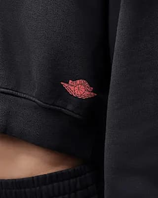 Jordan Flight Fleece Women's Mid Layer Cropped Hoodie Black/University Red [Black/University Red, Machine wash, Imported]