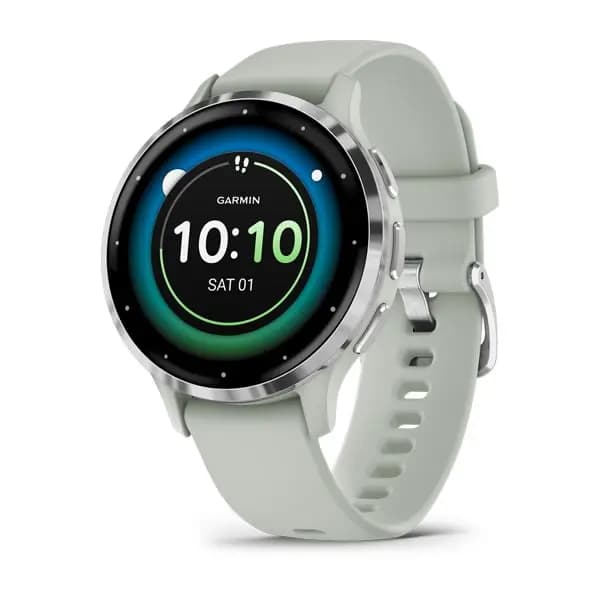 Garmin Venu 3S Silver Stainless Steel Bezel with Sage Gray Case and Silicone Band [AMOLED (optional always-on mode), Swim, 5 ATM, 1.2" (30.4 mm) diameter]