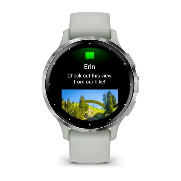 Garmin Venu 3S Silver Stainless Steel Bezel with Sage Gray Case and Silicone Band [AMOLED (optional always-on mode), Swim, 5 ATM, 1.2" (30.4 mm) diameter]