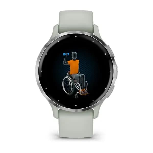 Garmin Venu 3S Silver Stainless Steel Bezel with Sage Gray Case and Silicone Band [AMOLED (optional always-on mode), Swim, 5 ATM, 1.2" (30.4 mm) diameter]