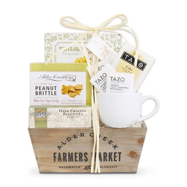 Serenity Tea Crate Gift Basket [12x6x11.5, Wood, Contains: Wheat, Milk, Eggs, Nuts, S, 734038081334]