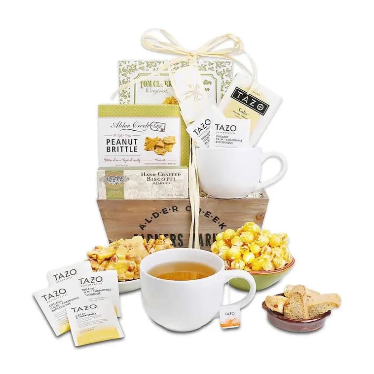 Serenity Tea Crate Gift Basket [12x6x11.5, Wood, Contains: Wheat, Milk, Eggs, Nuts, S, 734038081334]