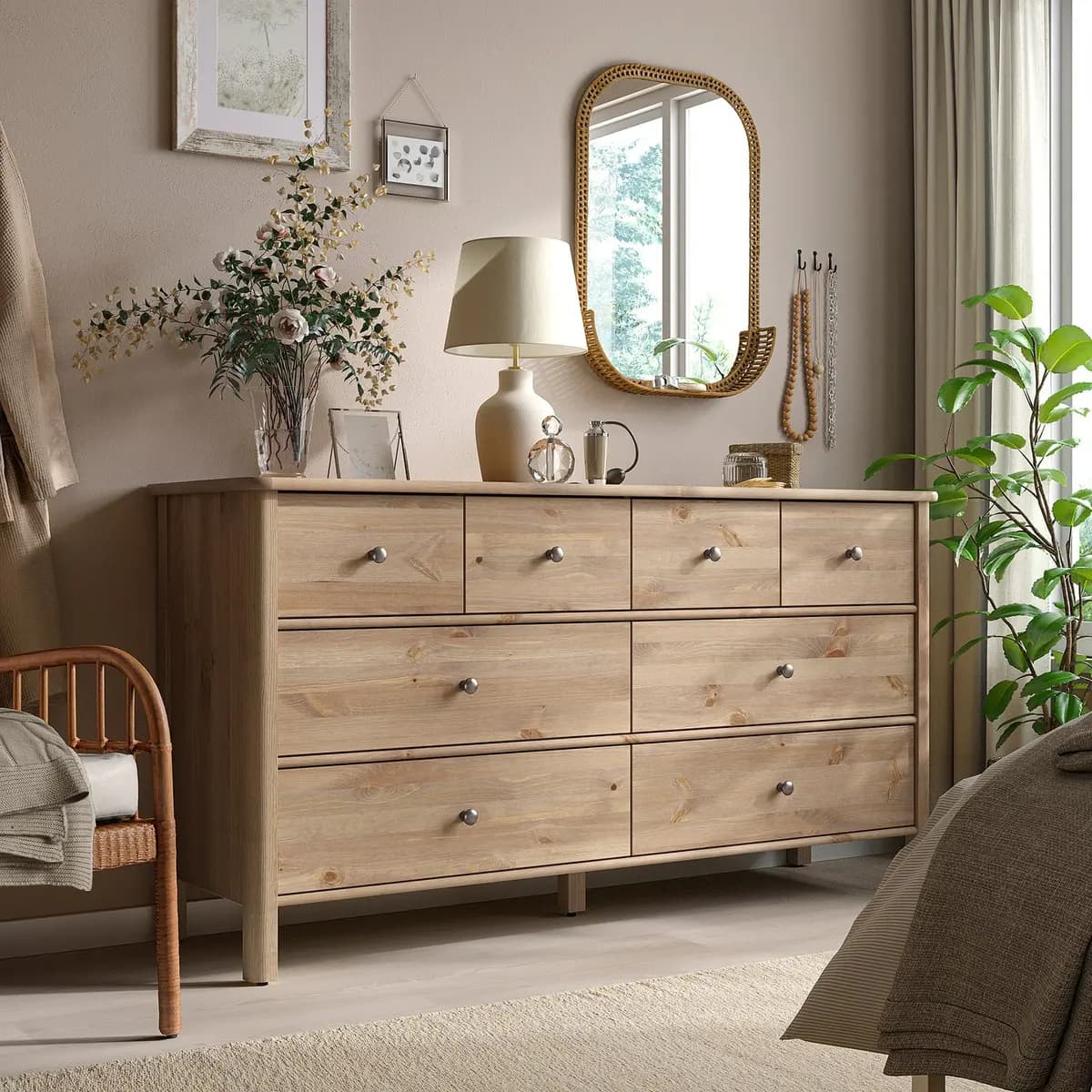 IKEA STOREMOLLA 8-drawer dresser, gray-brown stained 67 3/8x19 5/8x35 7/8 " [Depth 19 5/8 ", Drawer depth (inside) 15 3/4 ", Height under furniture 5 1/8 "]