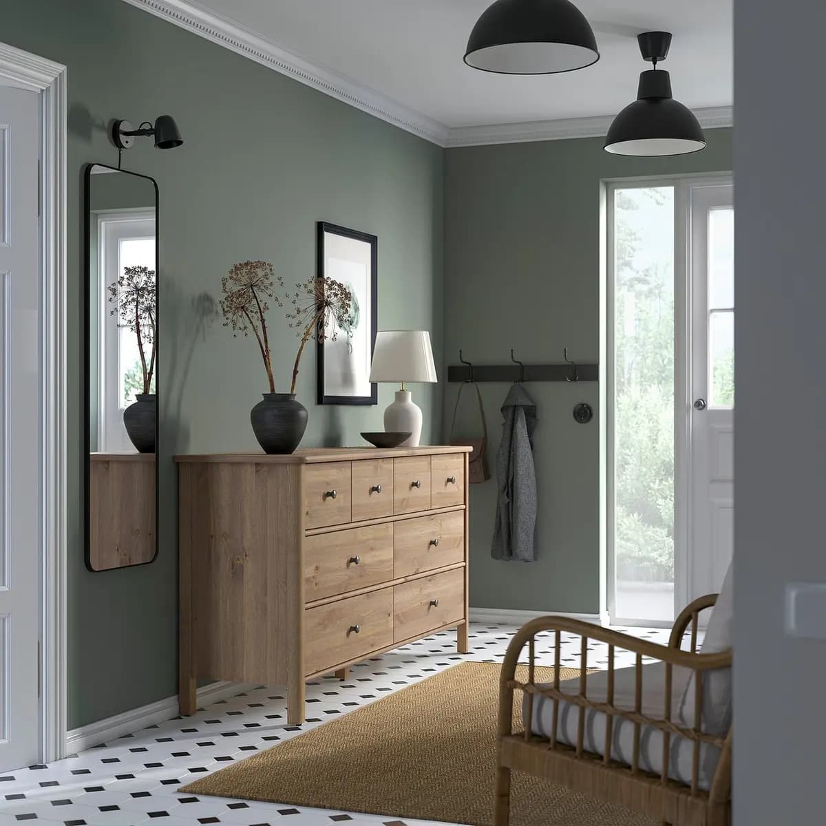 IKEA STOREMOLLA 8-drawer dresser, gray-brown stained 67 3/8x19 5/8x35 7/8 " [Depth 19 5/8 ", Drawer depth (inside) 15 3/4 ", Height under furniture 5 1/8 "]