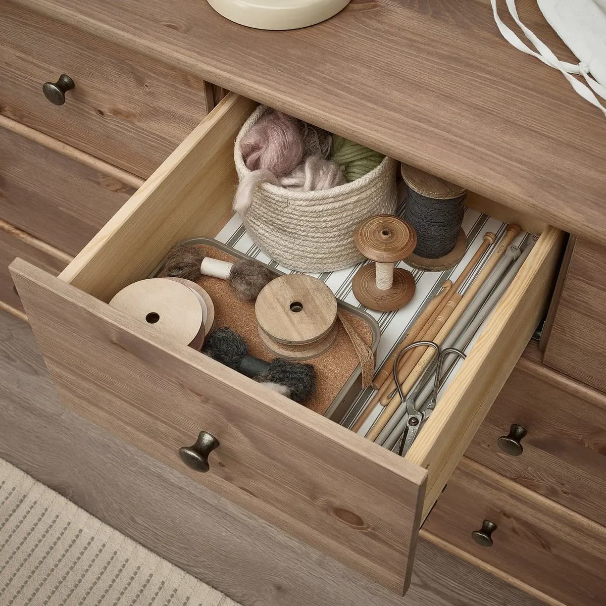 IKEA STOREMOLLA 8-drawer dresser, gray-brown stained 67 3/8x19 5/8x35 7/8 " [Depth 19 5/8 ", Drawer depth (inside) 15 3/4 ", Height under furniture 5 1/8 "]