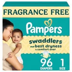 Pampers Swaddlers Sensitive Disposable Diapers - Size 1 - 96ct [Health Facts Paraben-Free, Contains Aloe, Features Elastic Stretch Sides, Absorbent Layers,, Disposability Do not fl